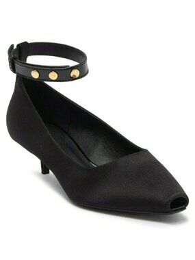 Burberry Women's Black Satin Peep Toe Kitten Heel Pump Shoes Black Size 38, US 8